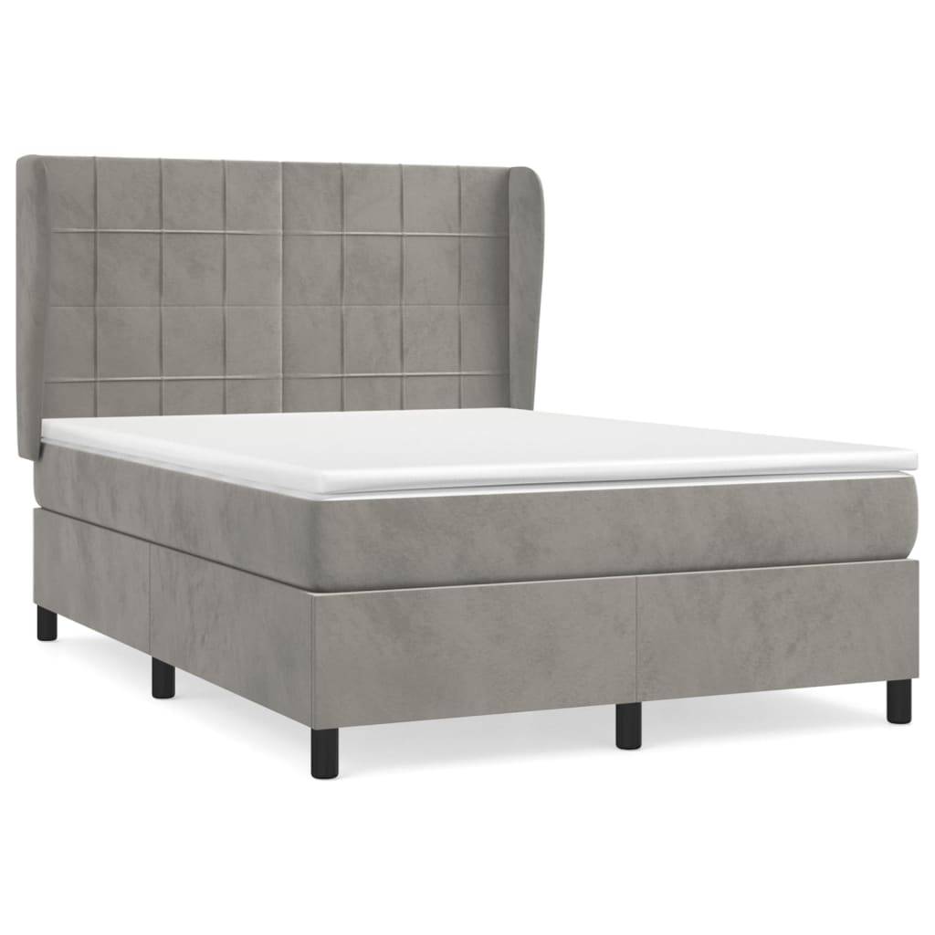 vidaXL Boxspringbett mit Matratze Hellgrau 140x200 cm Samt