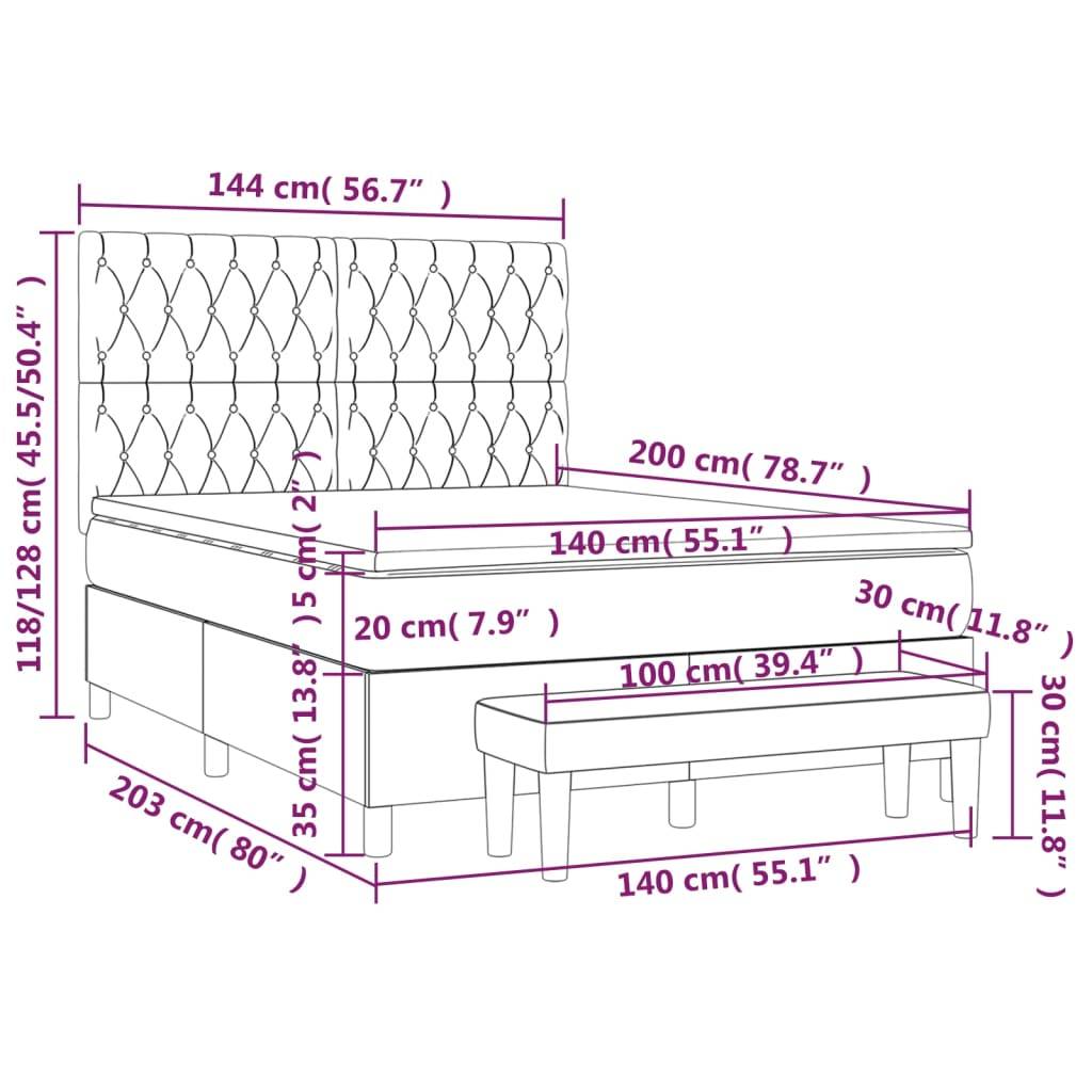 vidaXL Boxspringbett mit Matratze Rosa 140x200 cm Samt