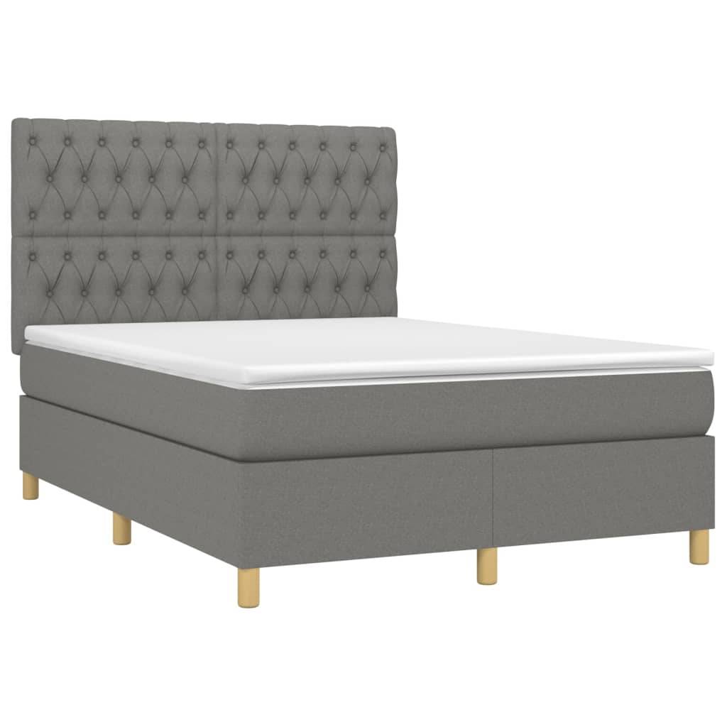 vidaXL Boxspringbett mit Matratze &amp; LED Dunkelgrau 140x200 cm Stoff