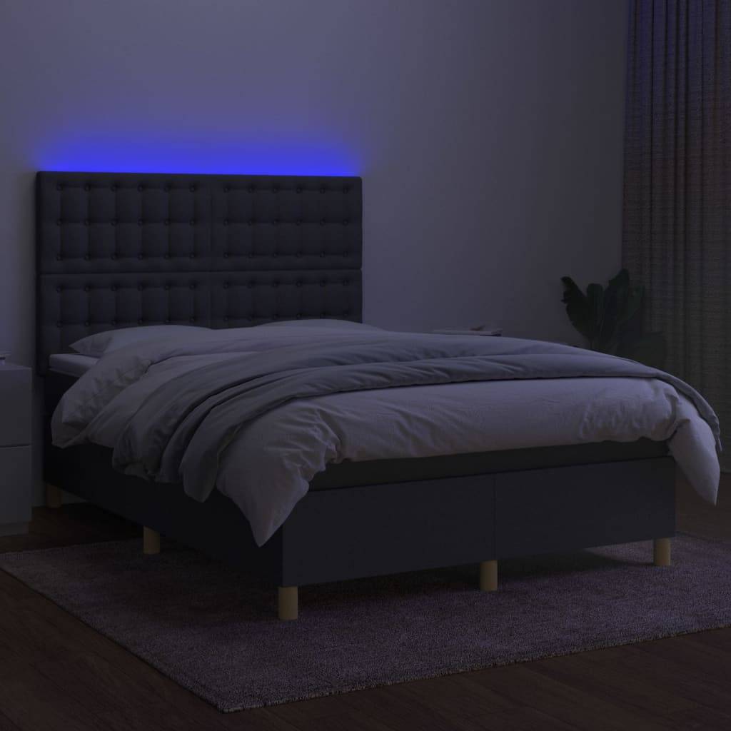 vidaXL Boxspringbett mit Matratze & LED Dunkelgrau 140x190 cm Stoff