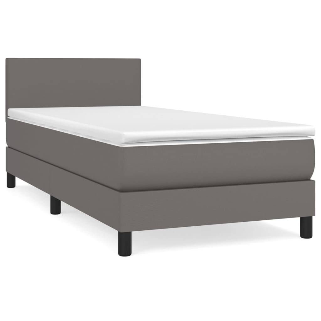 vidaXL Boxspringbett mit Matratze Grau 90x190 cm Kunstleder