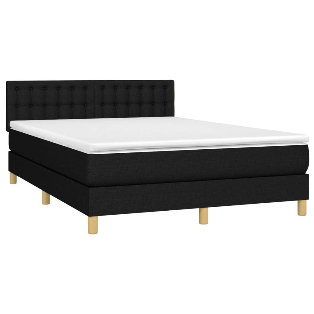 vidaXL Boxspringbett mit Matratze & LED Schwarz 140x190 cm Stoff
