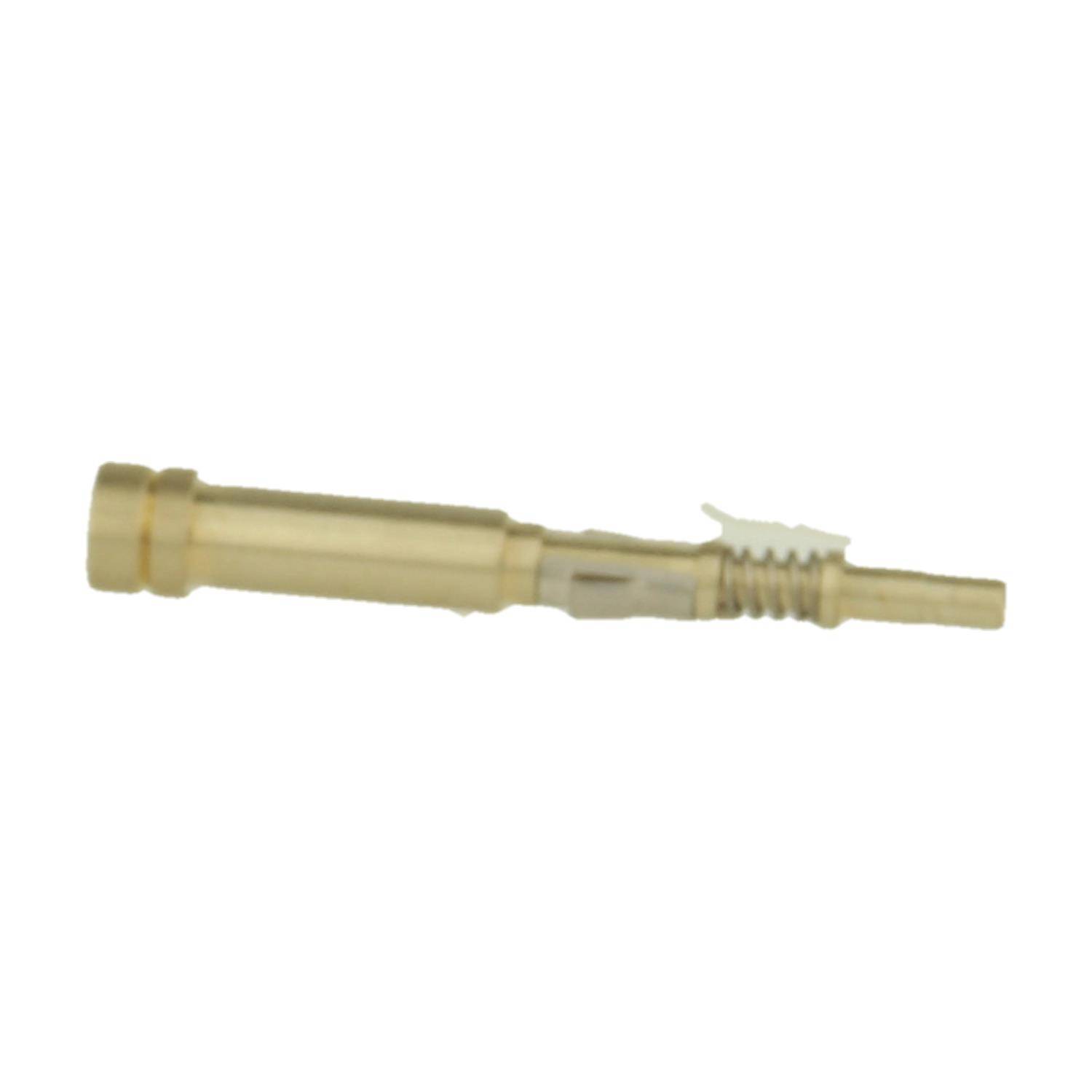 Ein kleiner, zylindrischer Goldverbinderstift mit Rillen an einem Ende.
