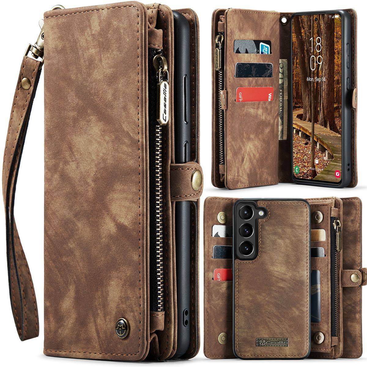 Für Samsung Galaxy S23 Plus Multifunktion Teilbare Handy Tasche Geldbörse Hülle Etuis Braun