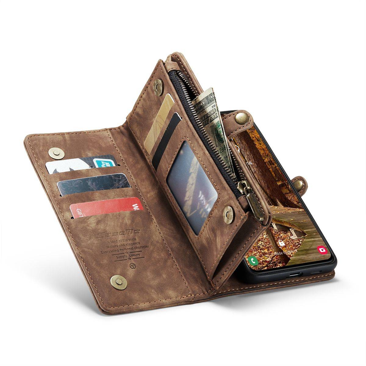 Für Samsung Galaxy S23 Plus Multifunktion Teilbare Handy Tasche Geldbörse Hülle Etuis Braun