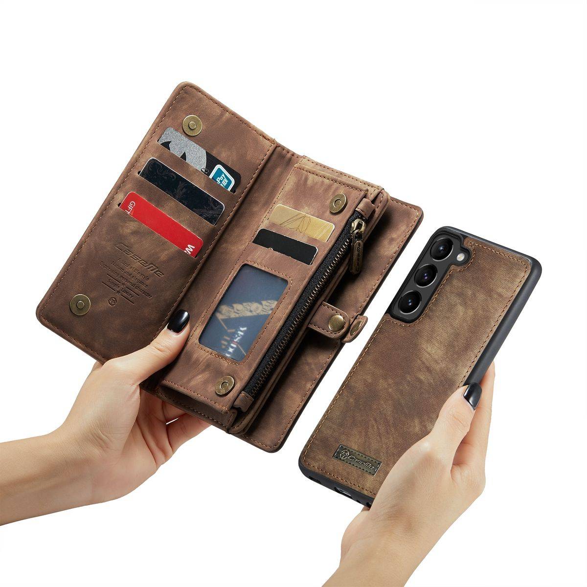 Für Samsung Galaxy S23 Plus Multifunktion Teilbare Handy Tasche Geldbörse Hülle Etuis Braun