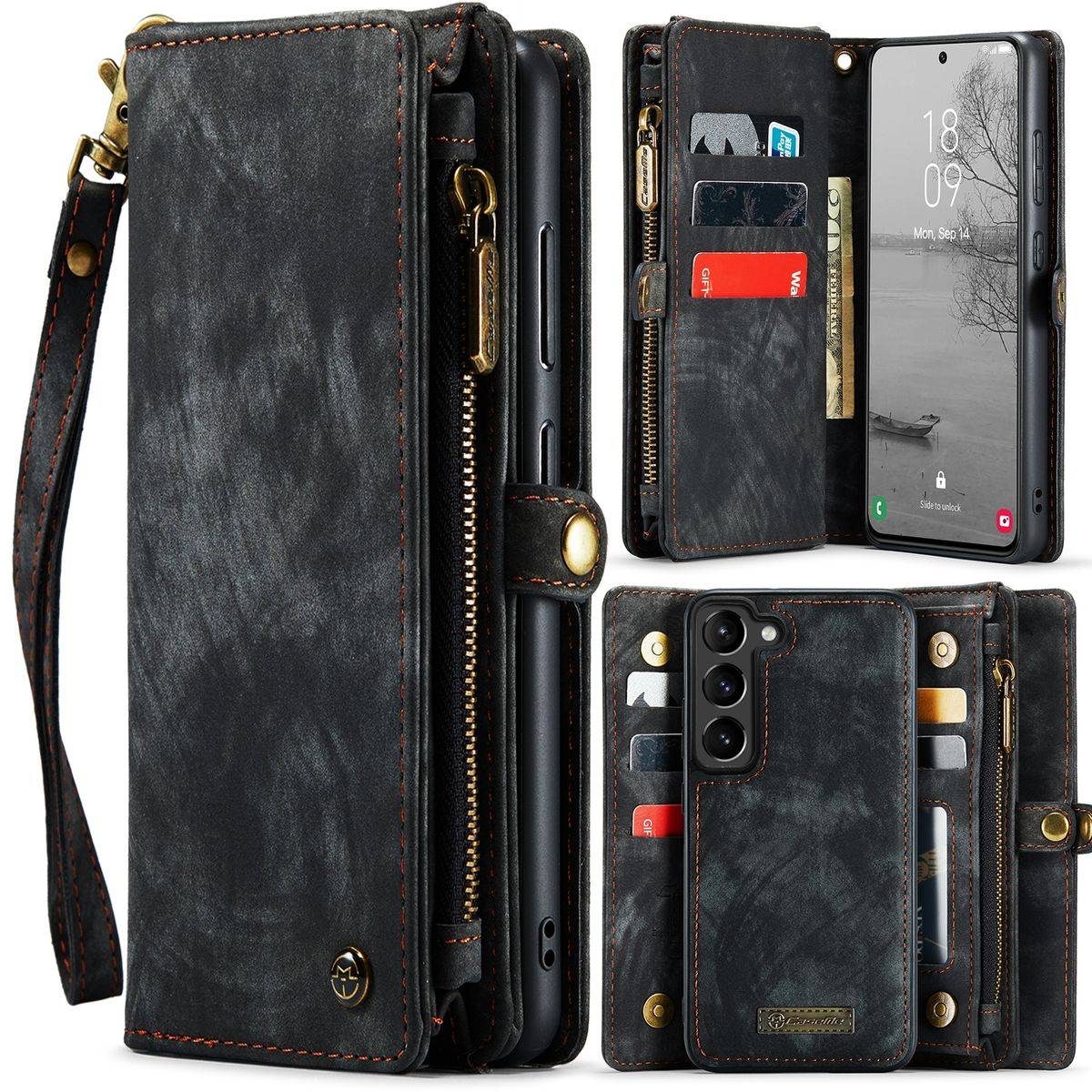 Für Samsung Galaxy S23 Plus Multifunktion Teilbare Handy Tasche Geldbörse Hülle Etuis Schwarz