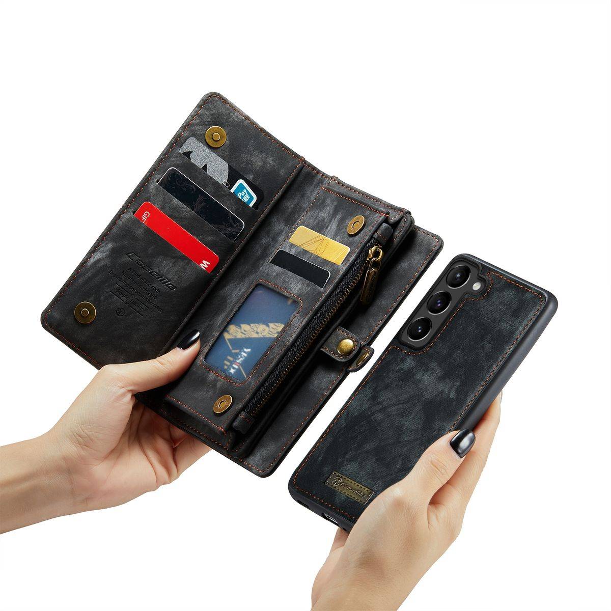Für Samsung Galaxy S23 Plus Multifunktion Teilbare Handy Tasche Geldbörse Hülle Etuis Schwarz