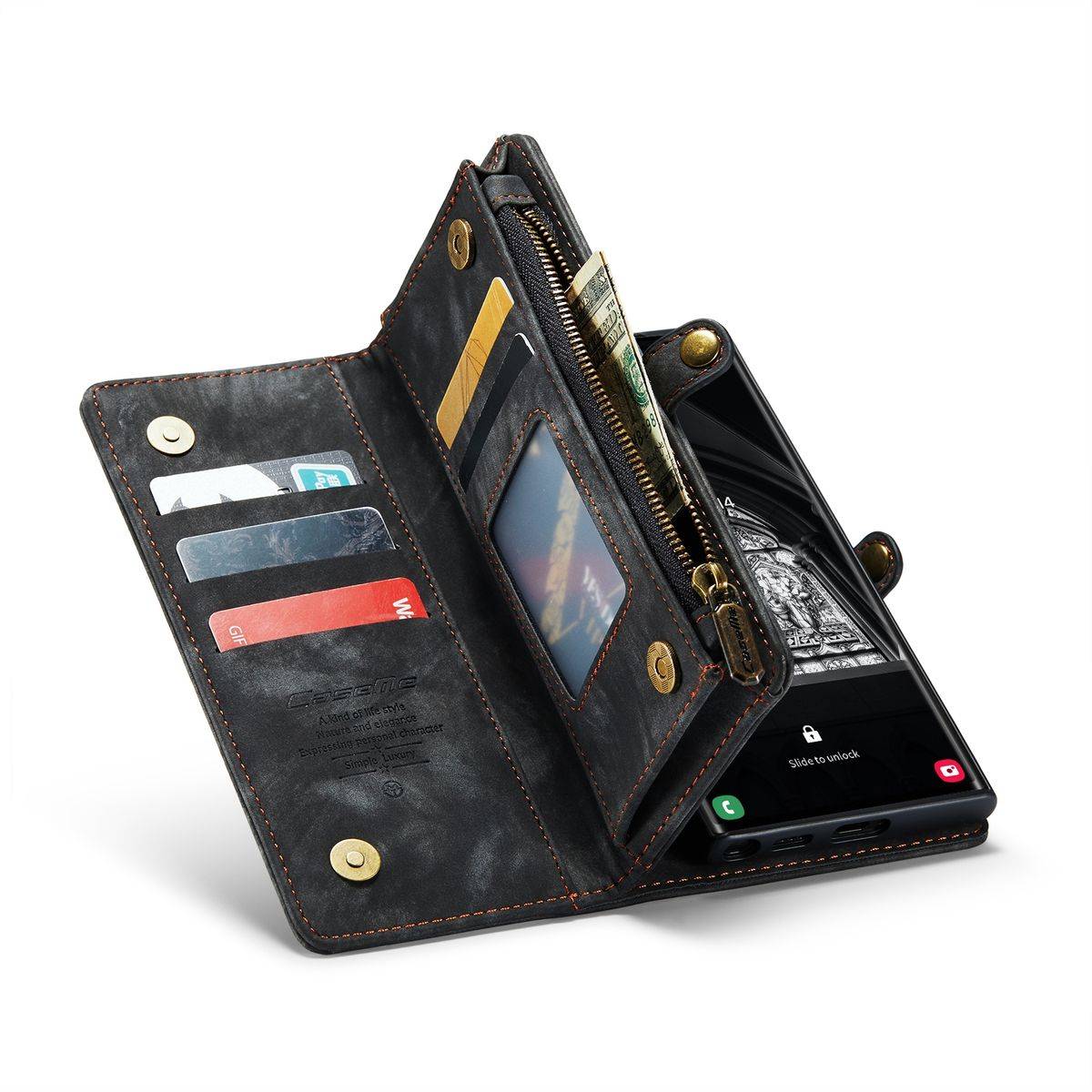 Für Samsung Galaxy S23 Ultra Handy Tasche Geldbörse Hülle Etui Schwarz