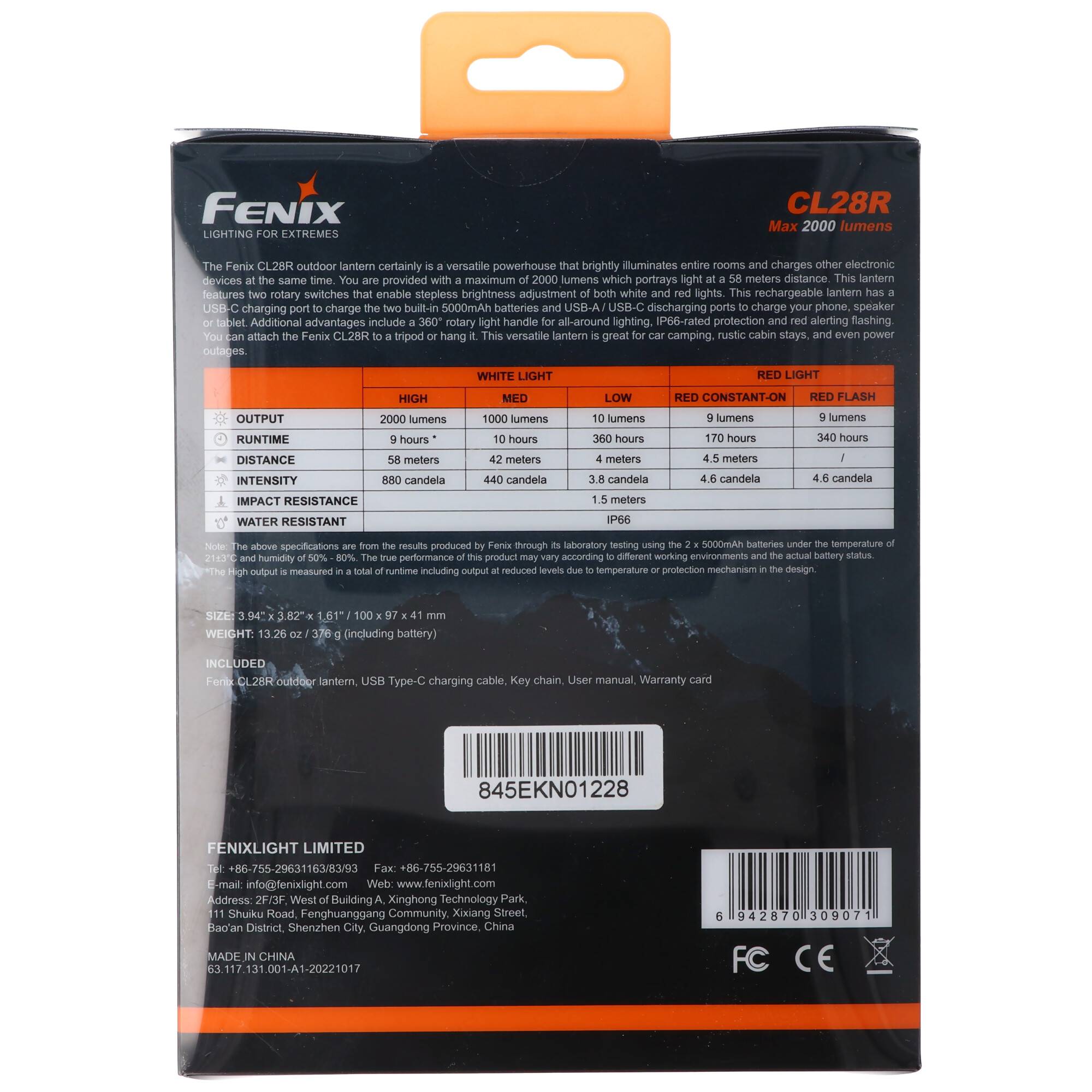 Fenix CL28R LED Industrie- und Campingleuchte mit USB Anschluss, 2000 Lumen, mit Powerbank-Funktion