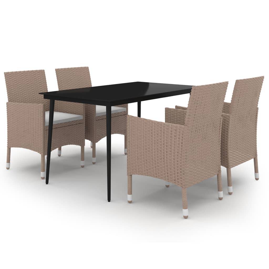 vidaXL 5-tlg. Garten-Essgruppe mit Kissen Poly Rattan und Glas