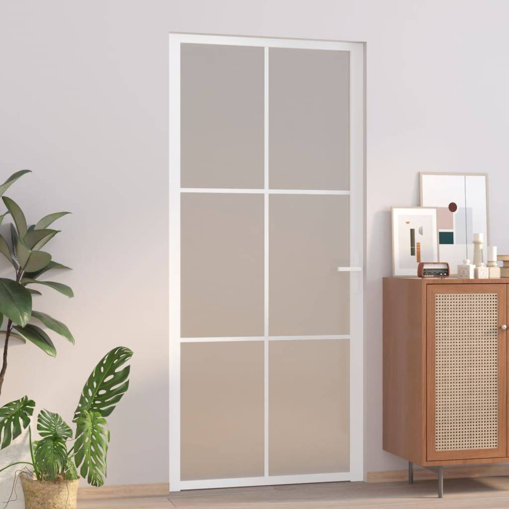 vidaXL Innentür 93x201,5 cm Weiß Mattglas und Aluminium