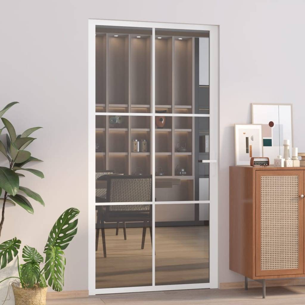 vidaXL Innentür 102,5x201,5 cm Weiß ESG-Glas und Aluminium