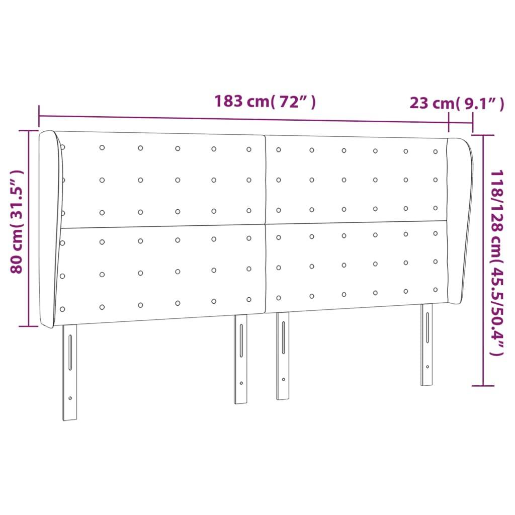 vidaXL Kopfteil mit Ohren Hellgrau 183x23x118/128 cm Samt