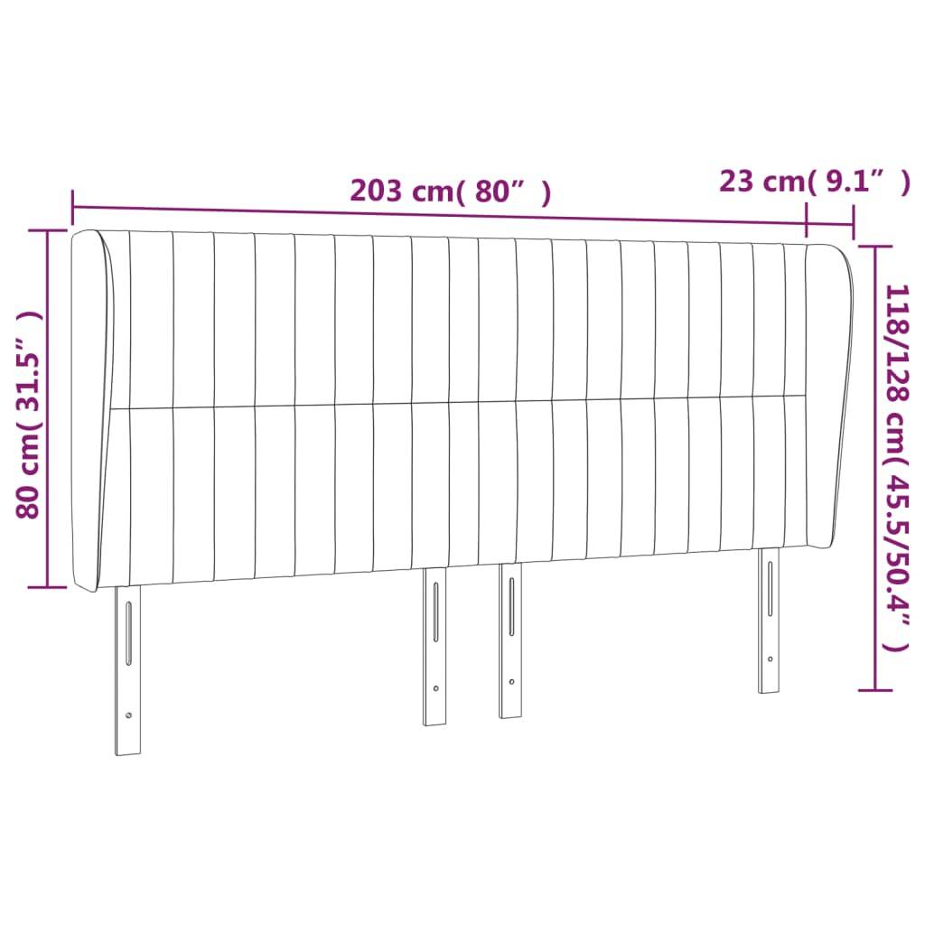 vidaXL Kopfteil mit Ohren Schwarz 203x23x118/128 cm Stoff