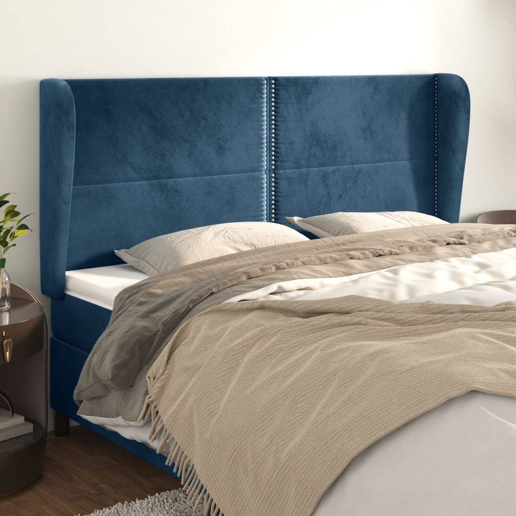 vidaXL Kopfteil mit Ohren Dunkelblau 163x23x118/128 cm Samt