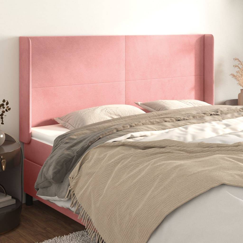 vidaXL Kopfteil mit Ohren Rosa 203x16x118/128 cm Samt