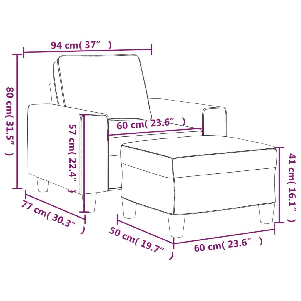 vidaXL Sessel mit Hocker Braun 60 cm Stoff