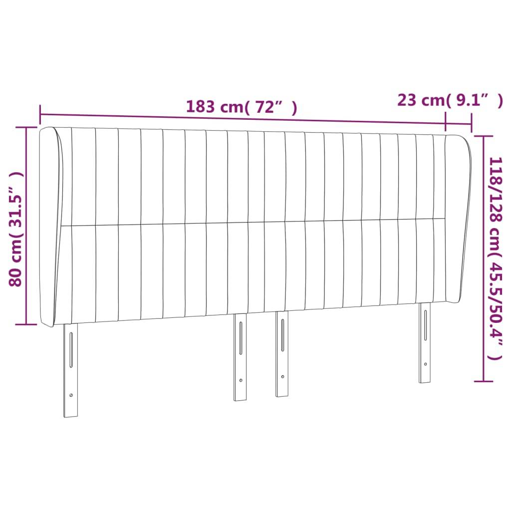 vidaXL Kopfteil mit Ohren Schwarz 183x23x118/128 cm Samt