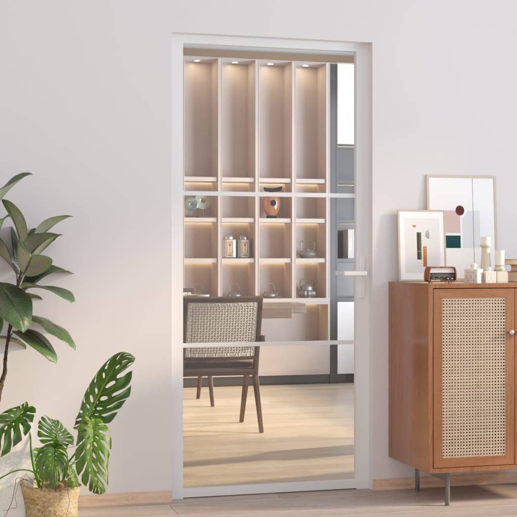 vidaXL Innentür 93x201,5 cm Weiß ESG-Glas und Aluminium