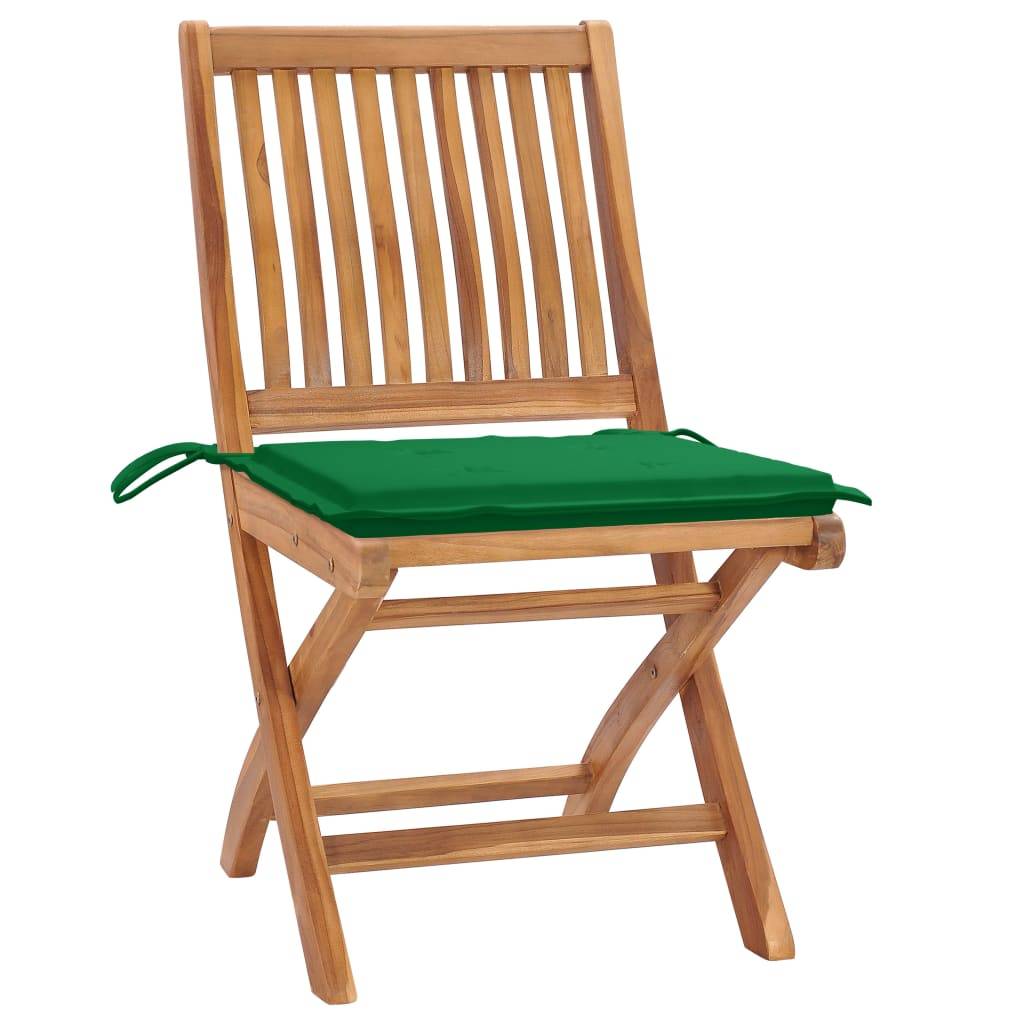 vidaXL Gartenstühle 2 Stk. mit Grünen Kissen Teak Massivholz