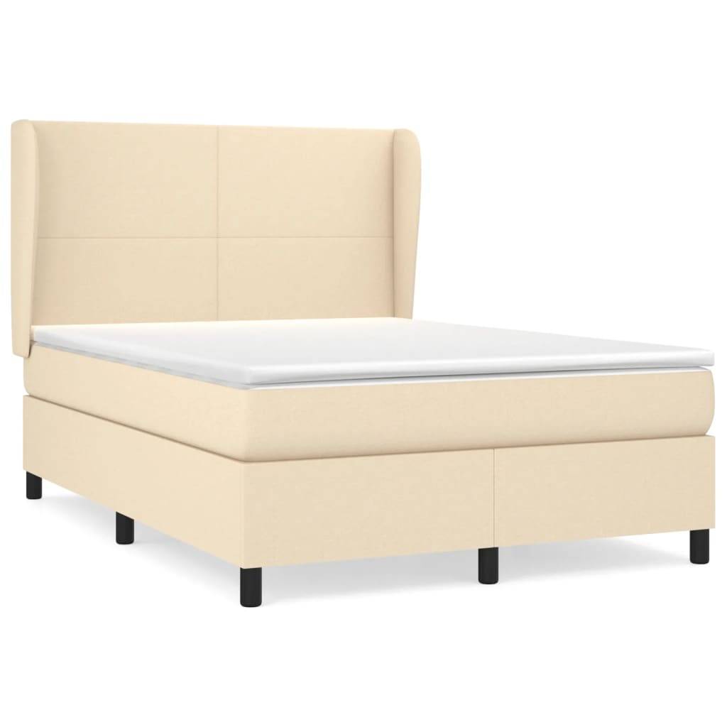 vidaXL Boxspringbett mit Matratze Creme 140x190 cm Stoff