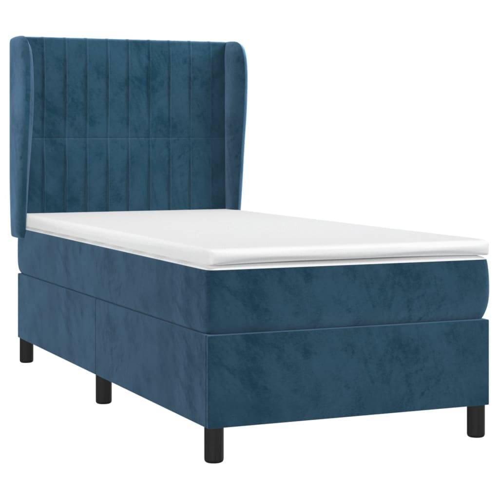 vidaXL Boxspringbett mit Matratze Dunkelblau 100x200 cm Samt