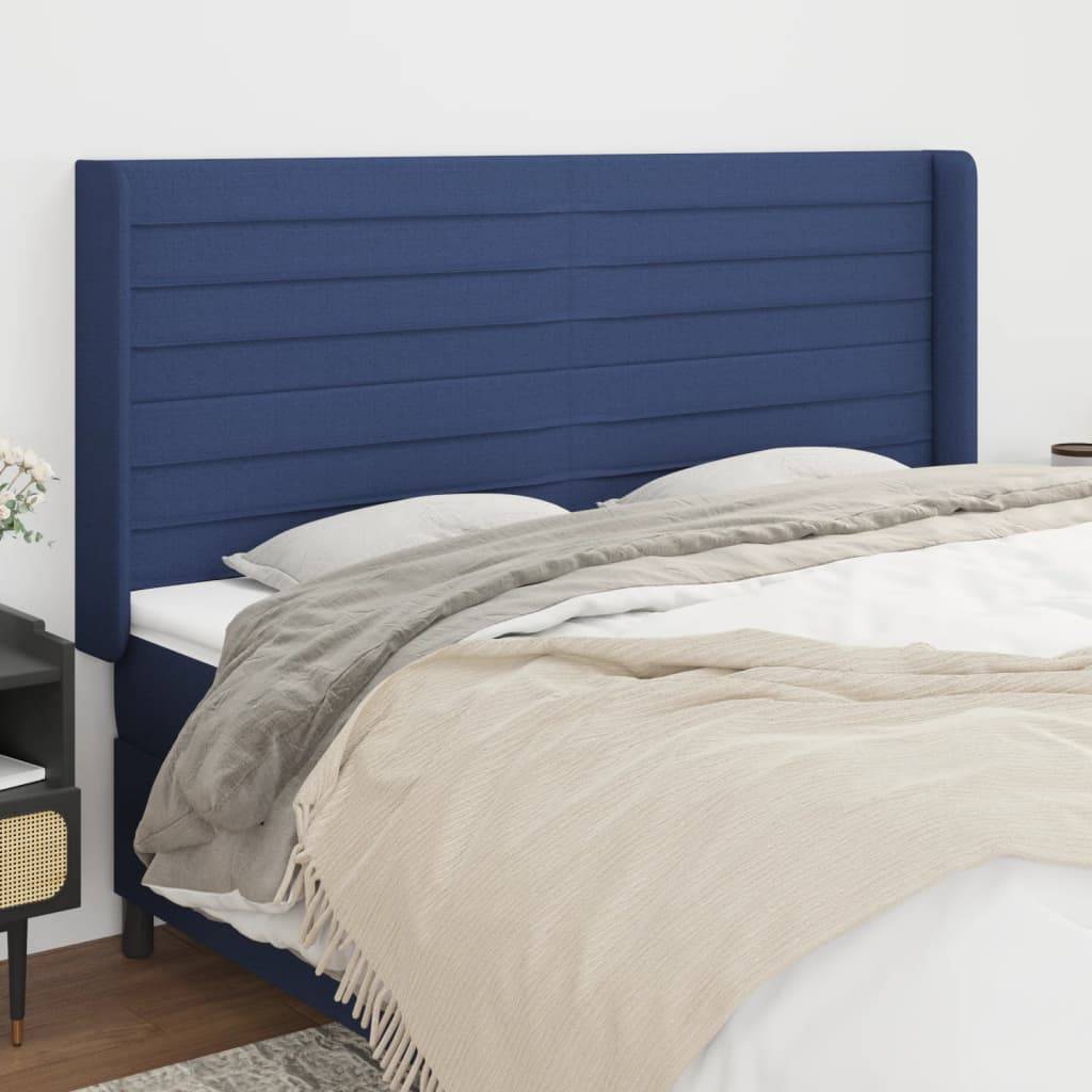 vidaXL Kopfteil mit Ohren Blau 203x16x118/128 cm Stoff