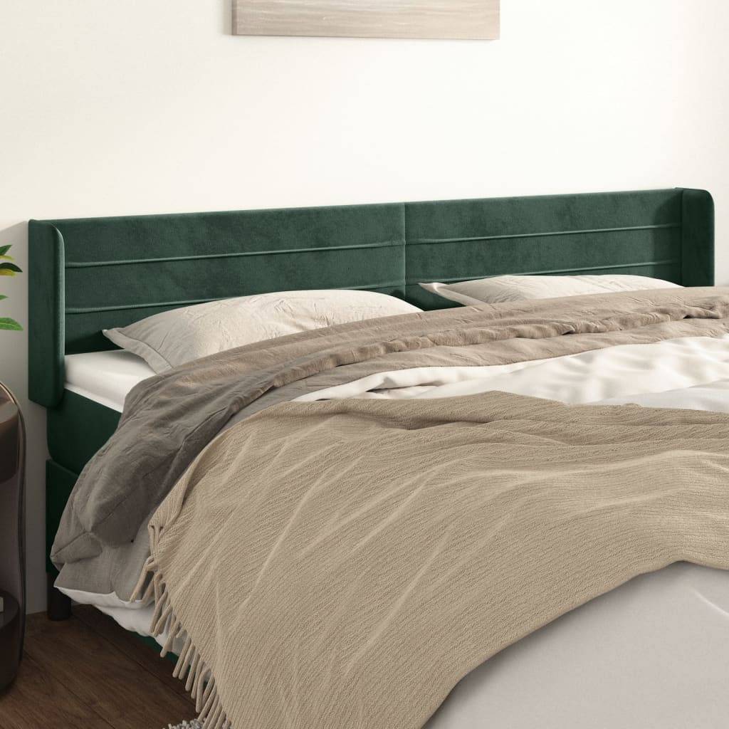 vidaXL Kopfteil mit Ohren Dunkelgrün 163x16x78/88 cm Samt