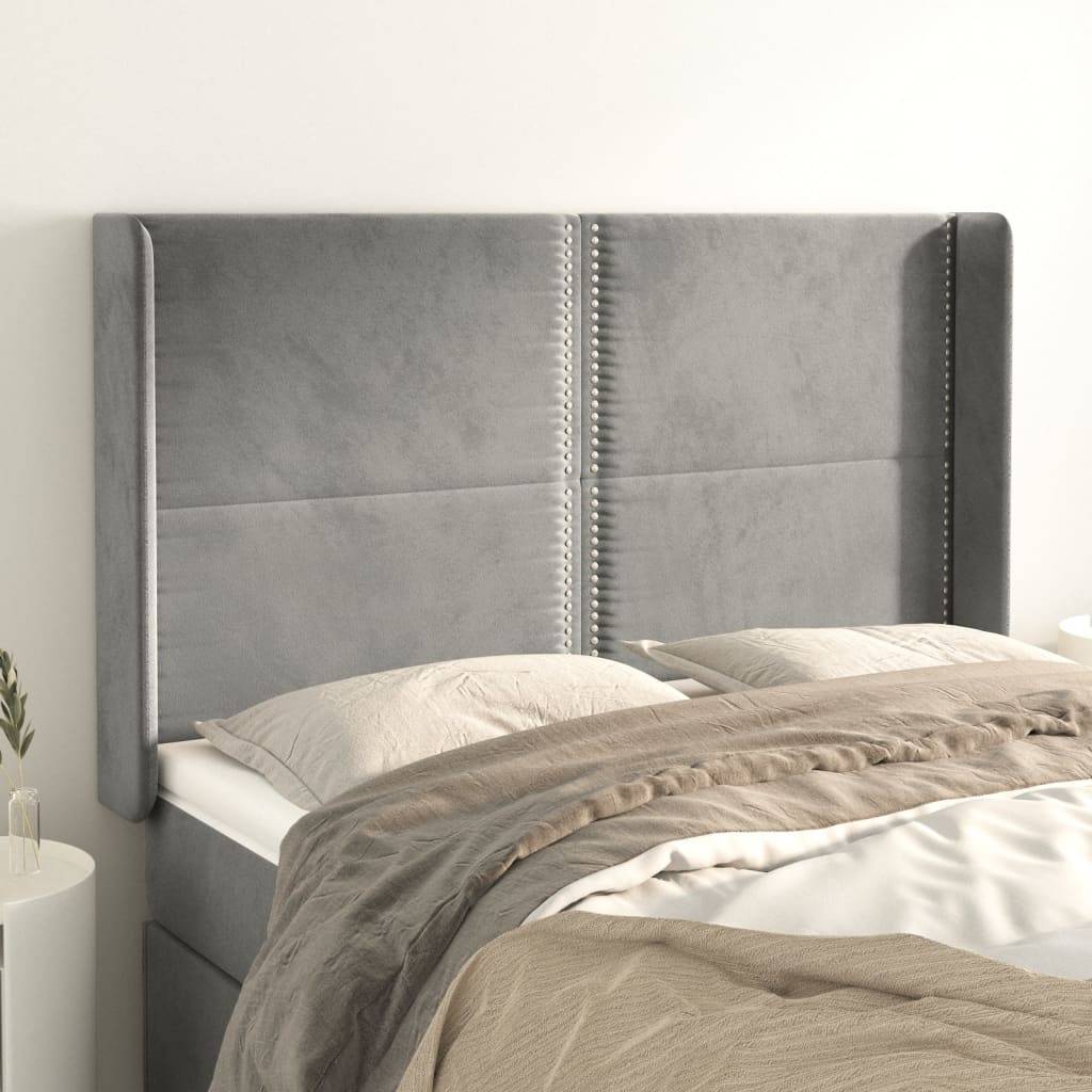 vidaXL Kopfteil mit Ohren Hellgrau 147x16x118/128 cm Samt
