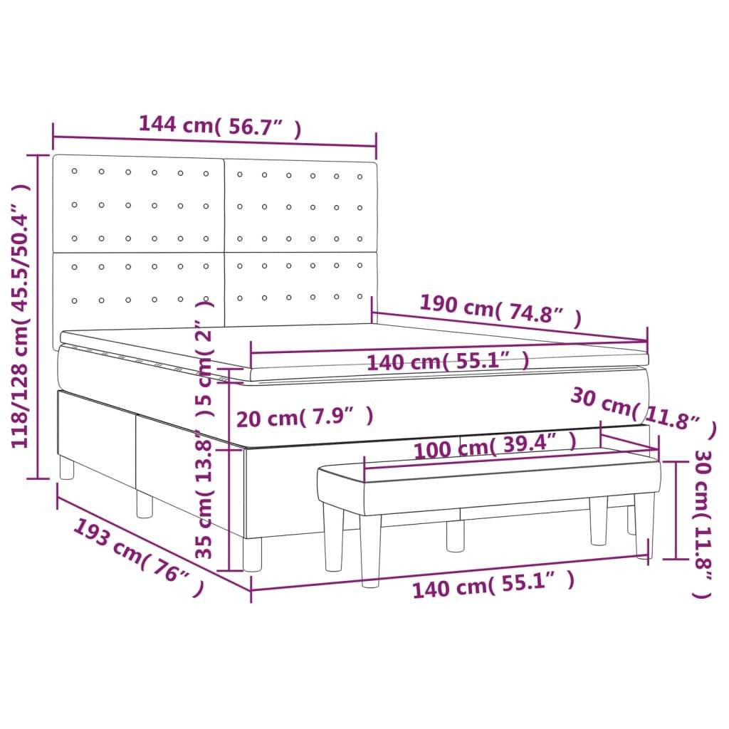 vidaXL Boxspringbett mit Matratze Dunkelgrün 140x190 cm Samt