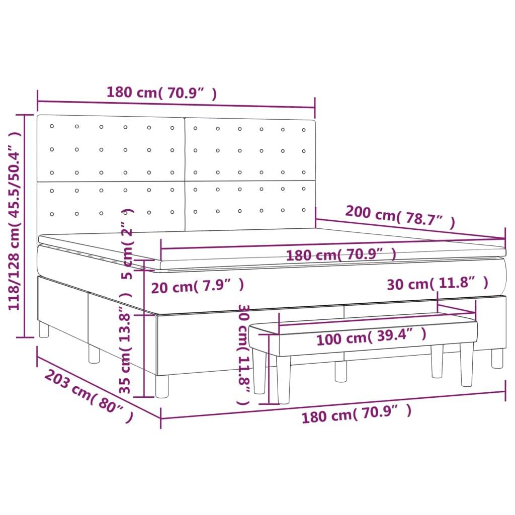 vidaXL Boxspringbett mit Matratze Dunkelgrün 180x200 cm Samt