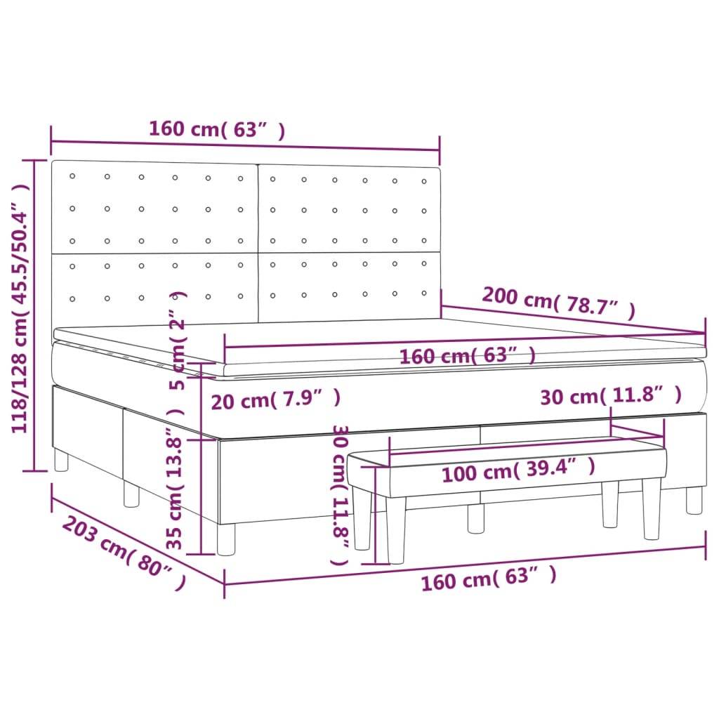 vidaXL Boxspringbett mit Matratze Dunkelgrün 160x200 cm Samt