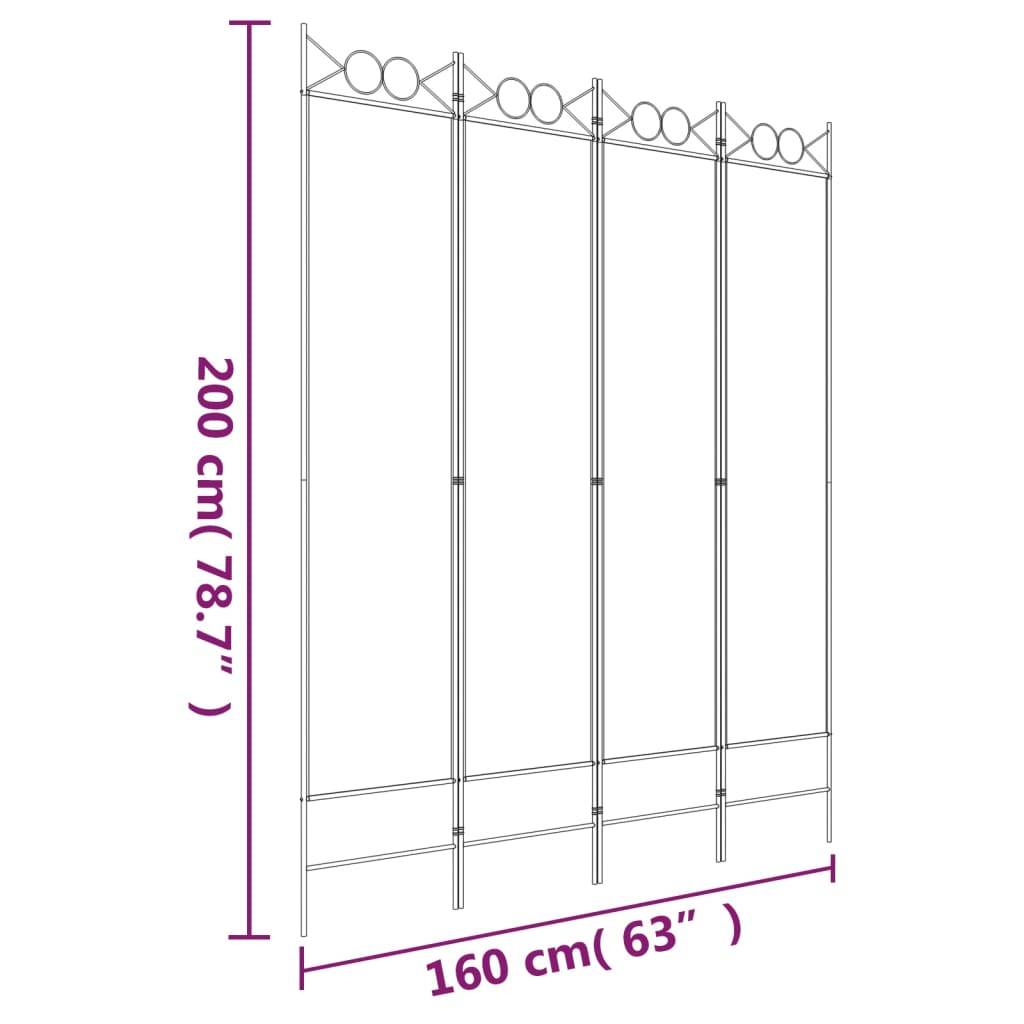 vidaXL 4-tlg. Paravent Schwarz 160x200 cm Stoff