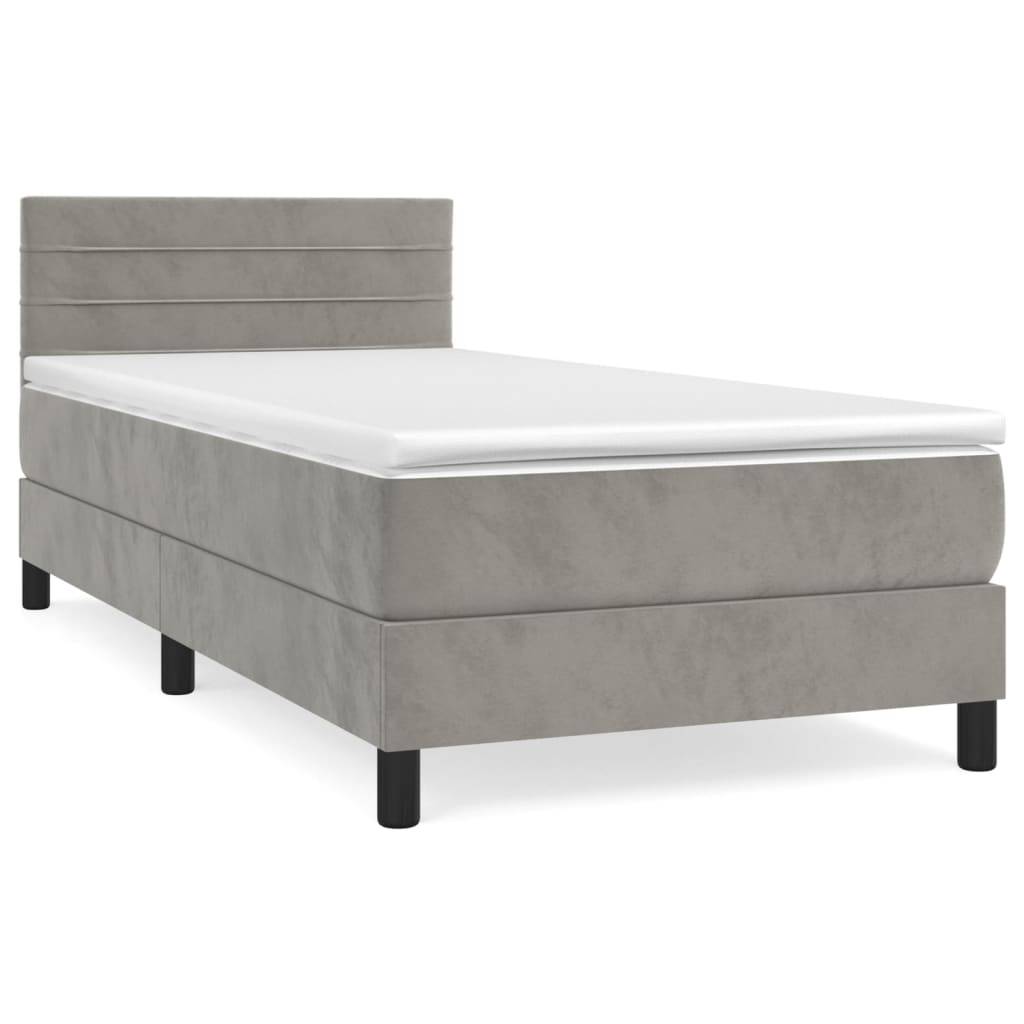 vidaXL Boxspringbett mit Matratze Hellgrau 80x200 cm Samt