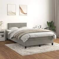 vidaXL Boxspringbett mit Matratze Hellgrau 120x200 cm Samt vidaXL Boxspringbett mit Matratze Hellgrau 120x200 cm Samt
