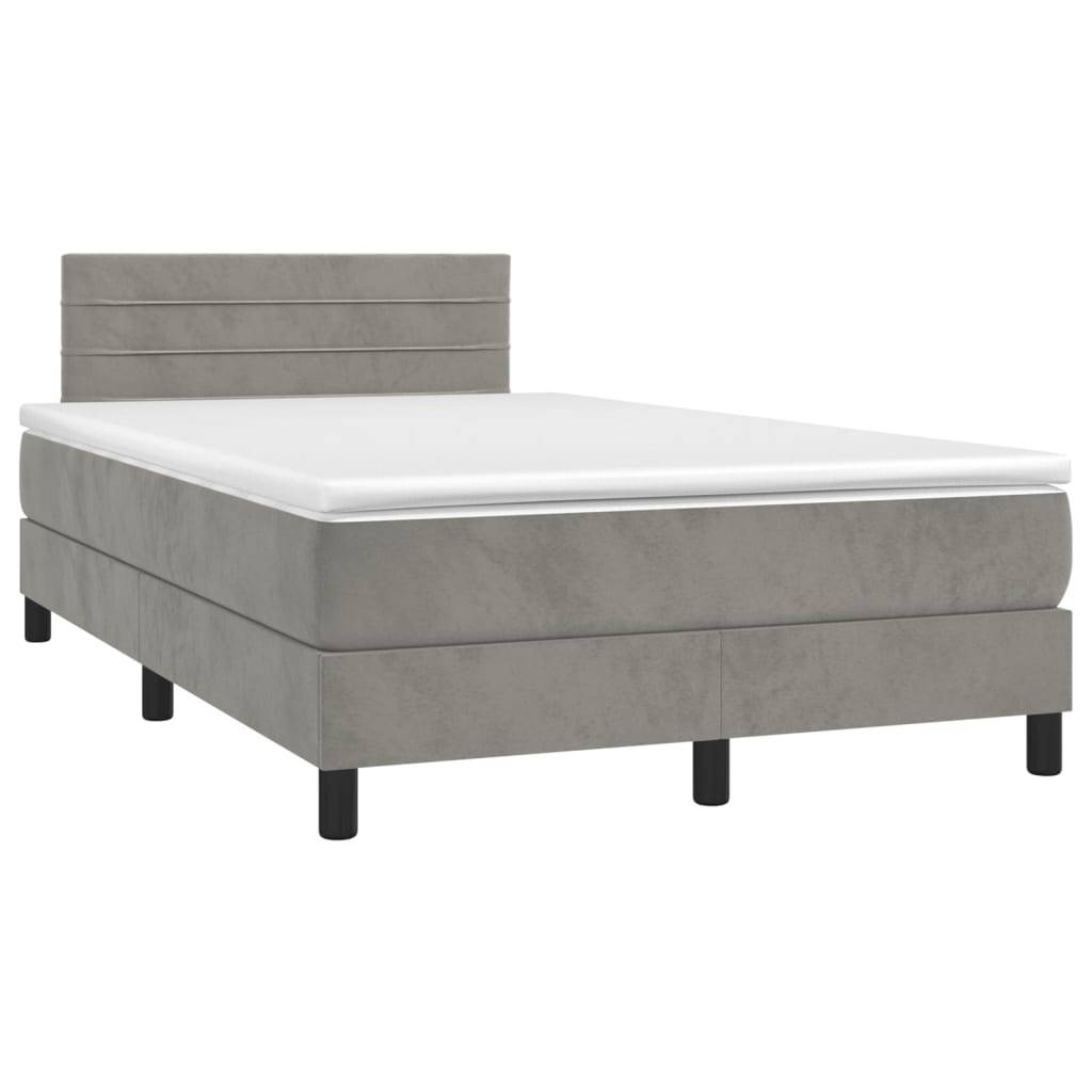 vidaXL Boxspringbett mit Matratze Hellgrau 120x200 cm Samt