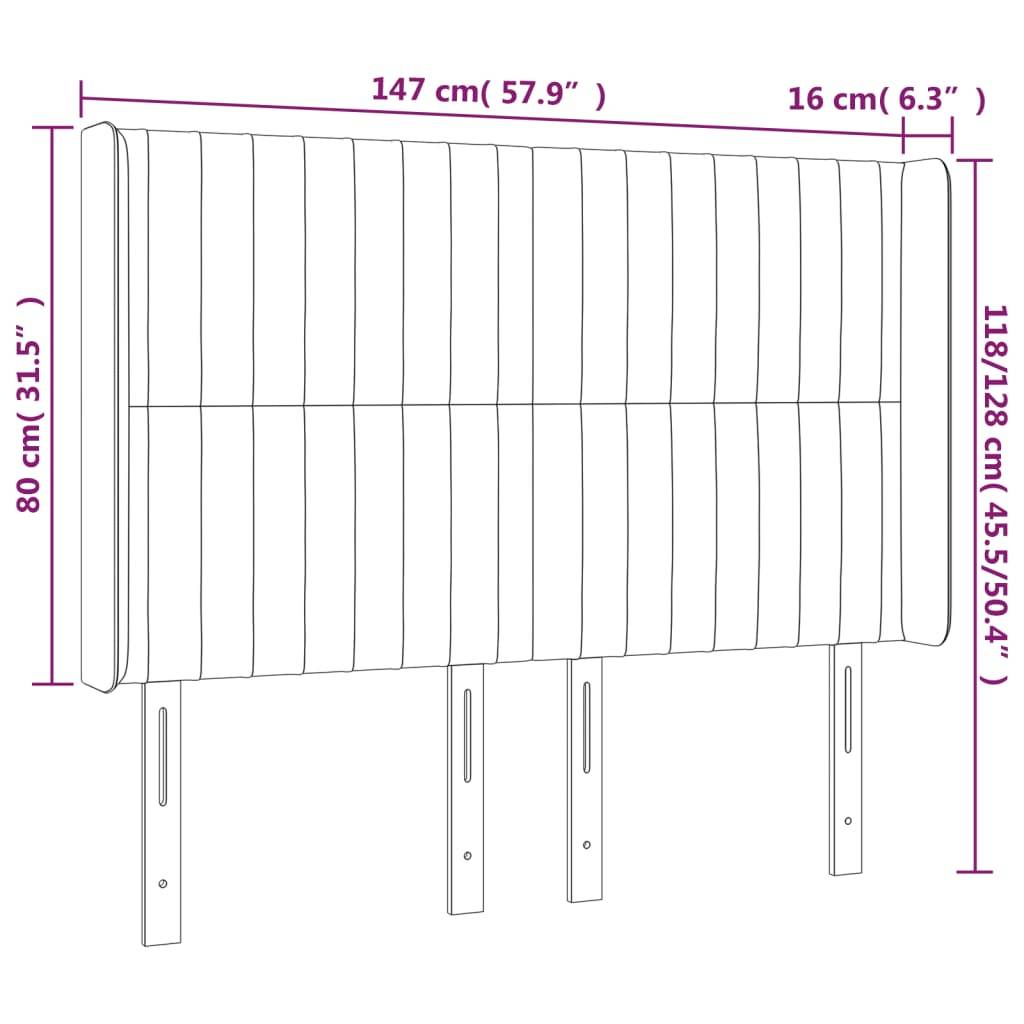 vidaXL LED Kopfteil Schwarz 147x16x118/128 cm Samt