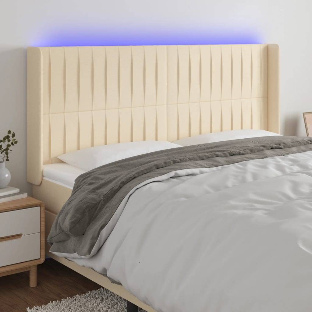 vidaXL LED Kopfteil Creme 183x16x118/128 cm Stoff