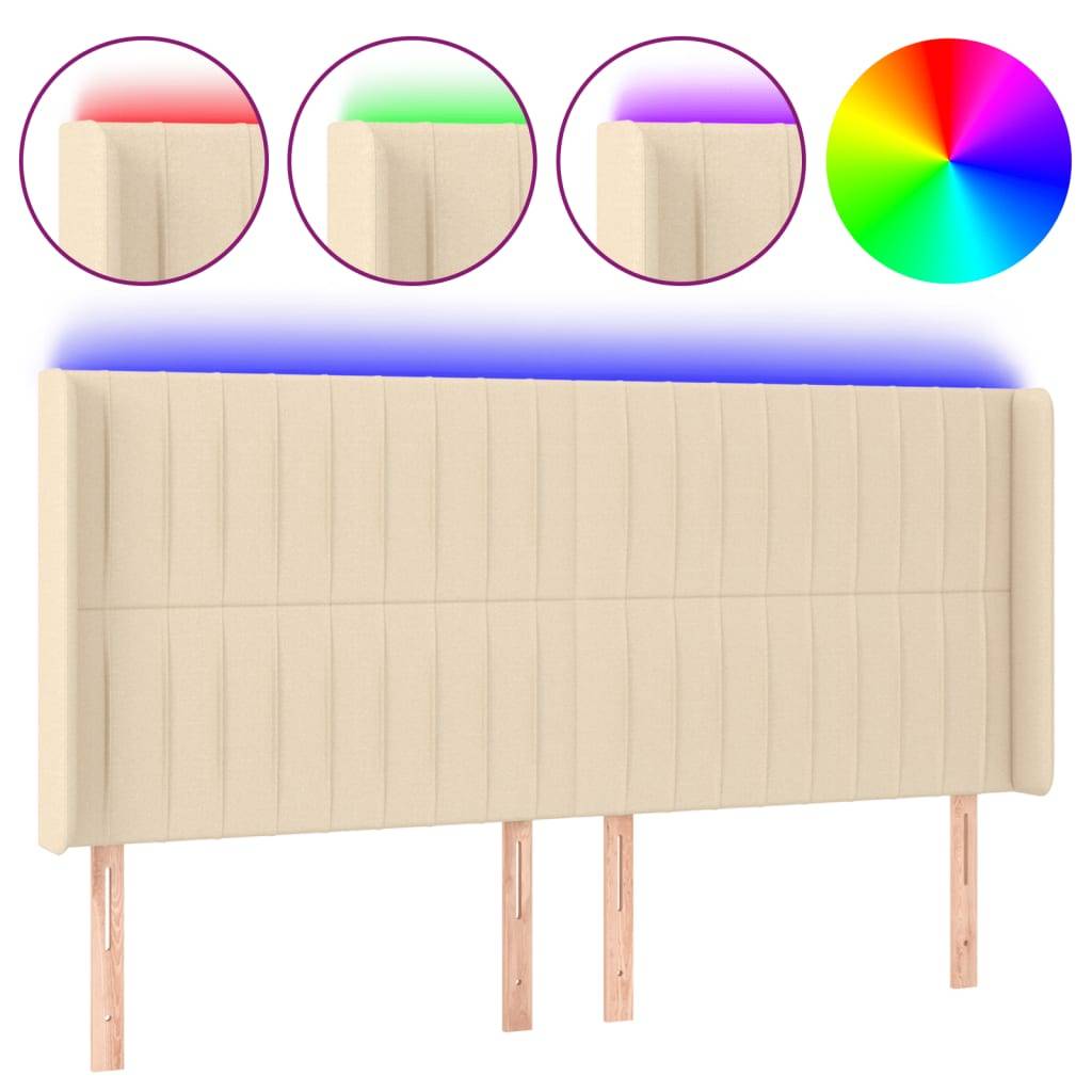 vidaXL LED Kopfteil Creme 183x16x118/128 cm Stoff