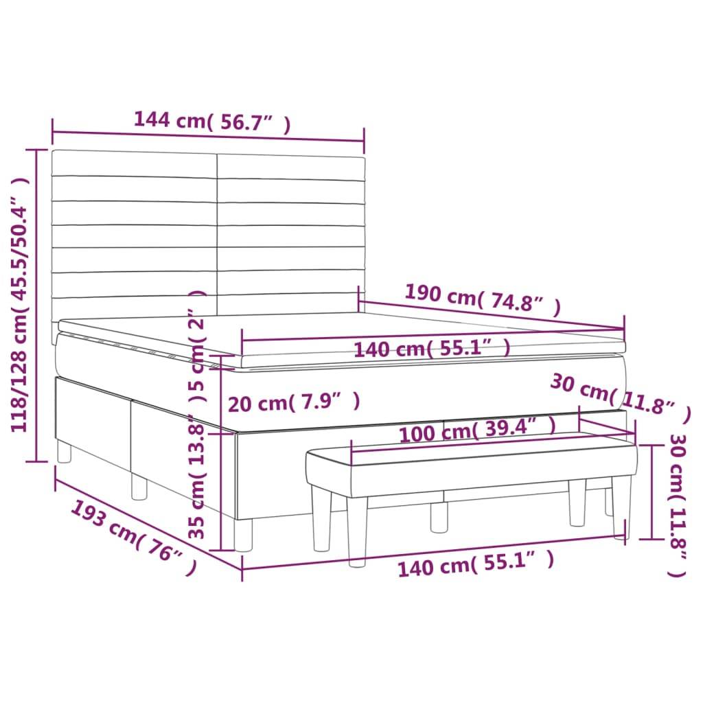 vidaXL Boxspringbett mit Matratze Creme 140x190 cm Stoff