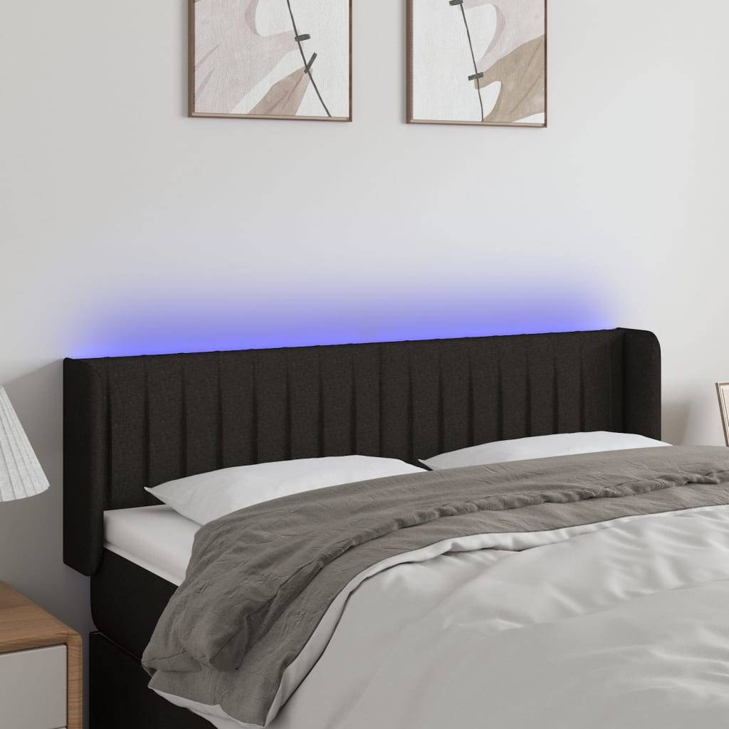 vidaXL LED Kopfteil Schwarz 147x16x78/88 cm Stoff