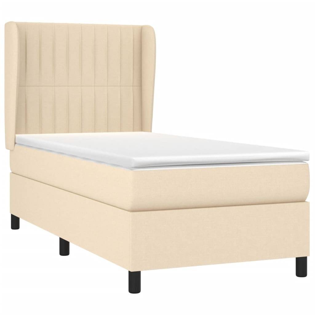 vidaXL Boxspringbett mit Matratze Creme 90x200 cm Stoff