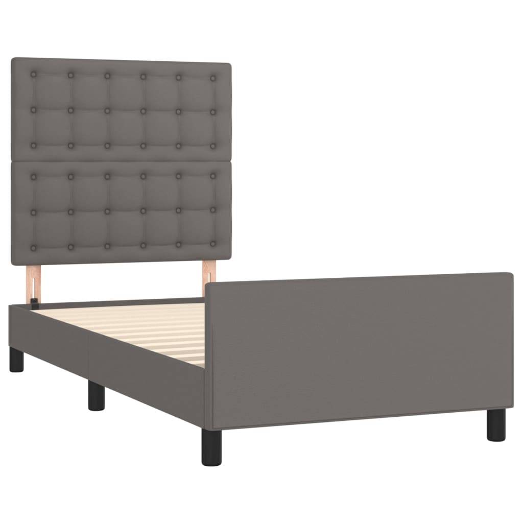 vidaXL Bettgestell mit Kopfteil Grau 90x200 cm Kunstleder