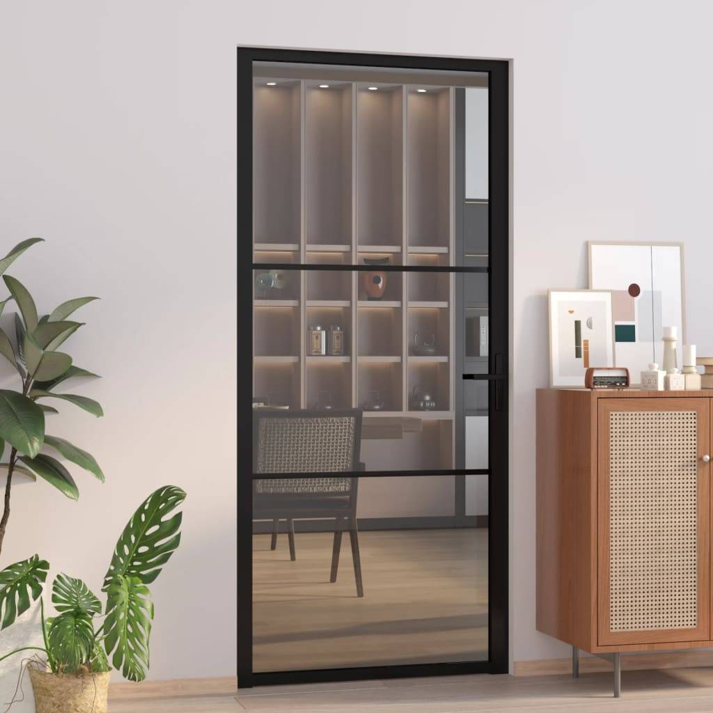vidaXL Innentür 93x201,5 cm Schwarz ESG-Glas und Aluminium
