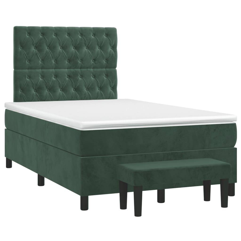 vidaXL Boxspringbett mit Matratze Dunkelgrün 120x200 cm Samt