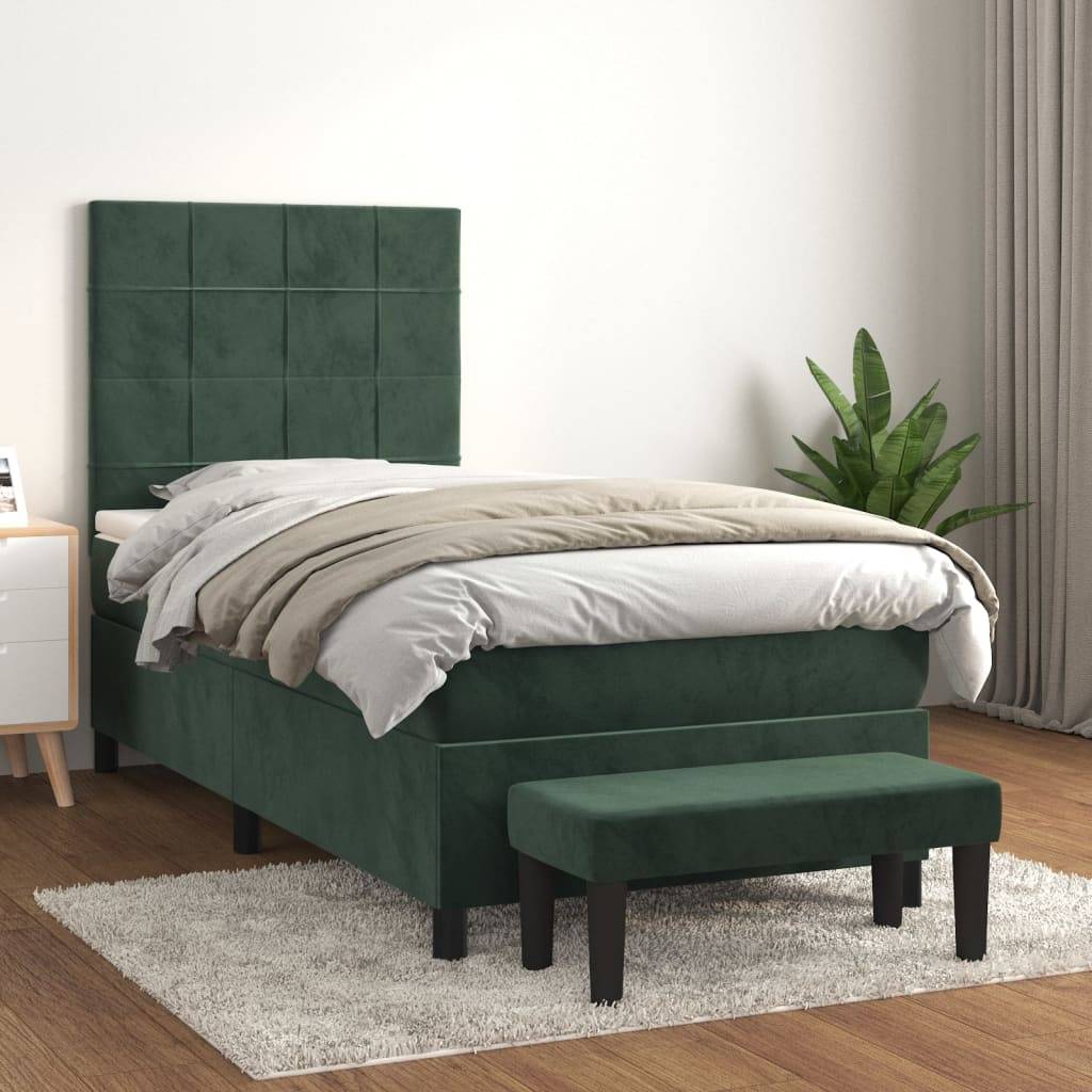 vidaXL Boxspringbett mit Matratze Dunkelgrün 100x200 cm Samt