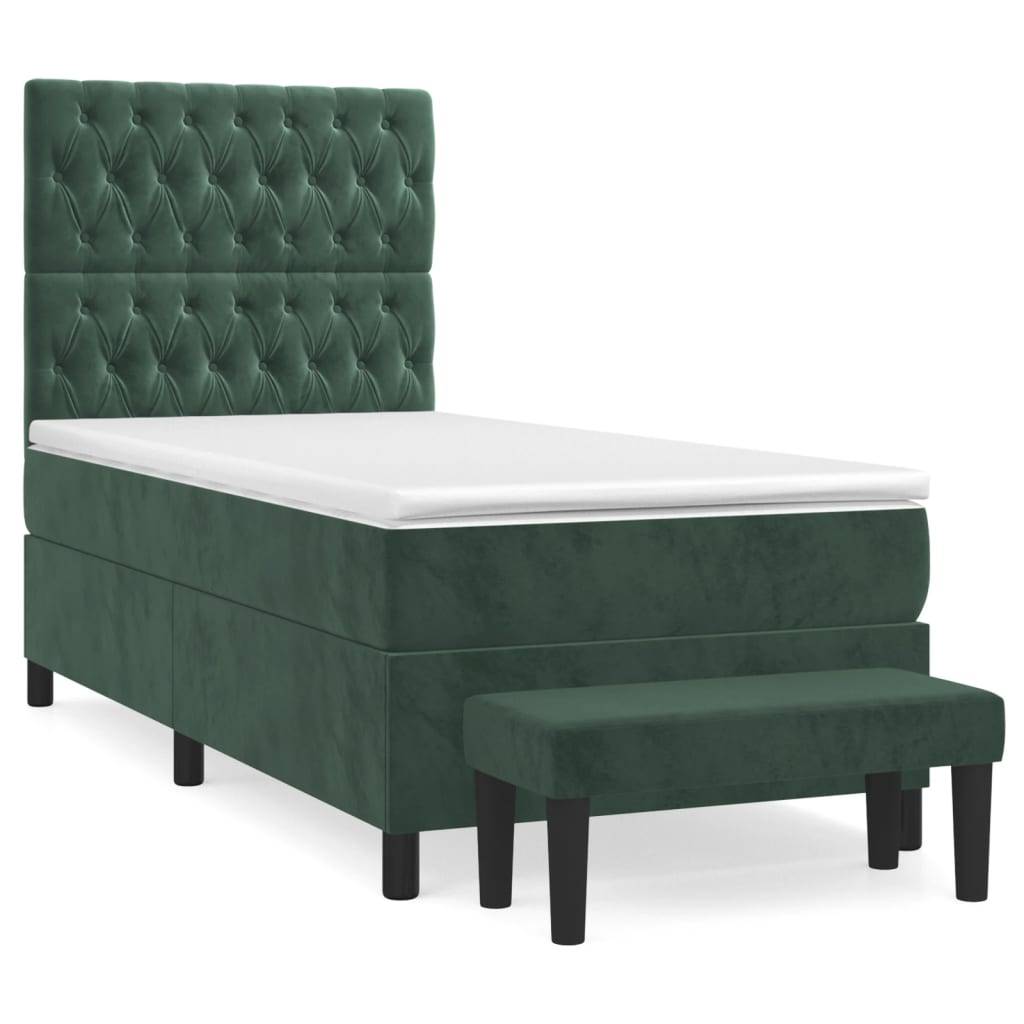vidaXL Boxspringbett mit Matratze Dunkelgrün 90x200 cm Samt