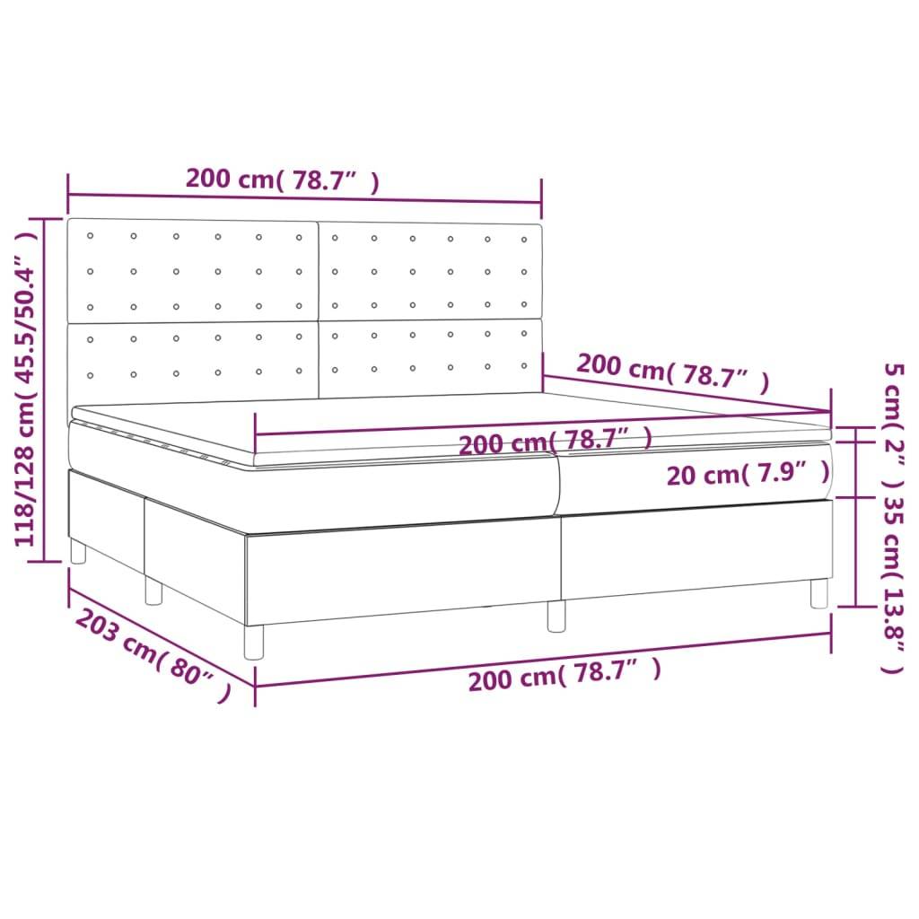 vidaXL Boxspringbett mit Matratze Schwarz 200x200 cm Stoff