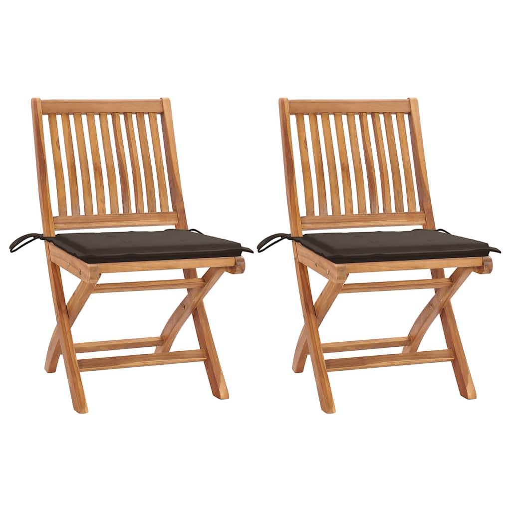 vidaXL Gartenstühle 2 Stk. mit Taupe Kissen Teak Massivholz